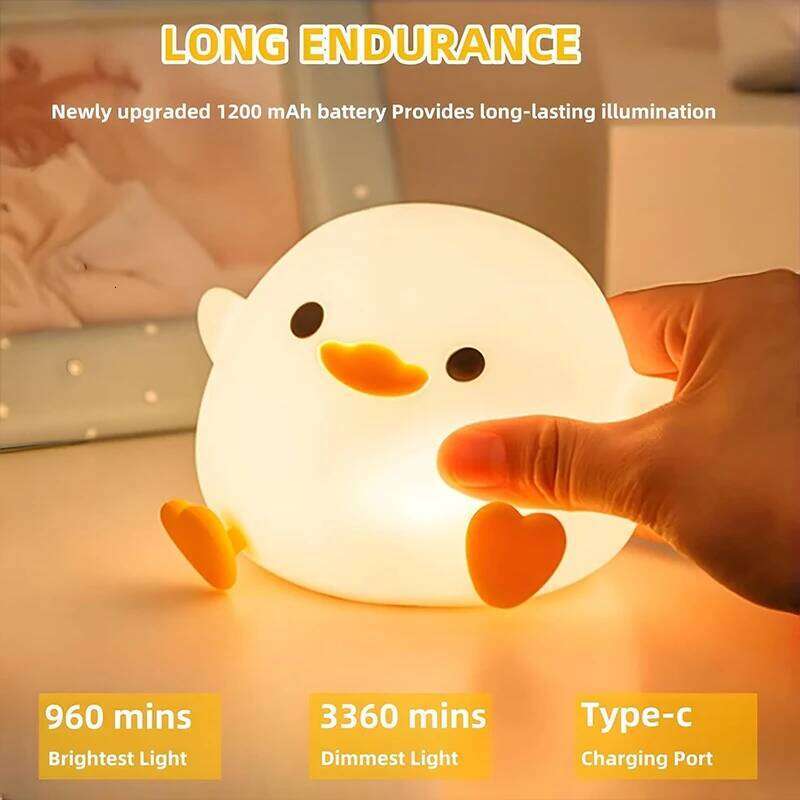 DoDo Night Light, Cute Duck Lamp, Rechargeable Dimmable Nightlight, Silicone LED Bedside Lamp Nursery Touch-Sensitive 26Y0313