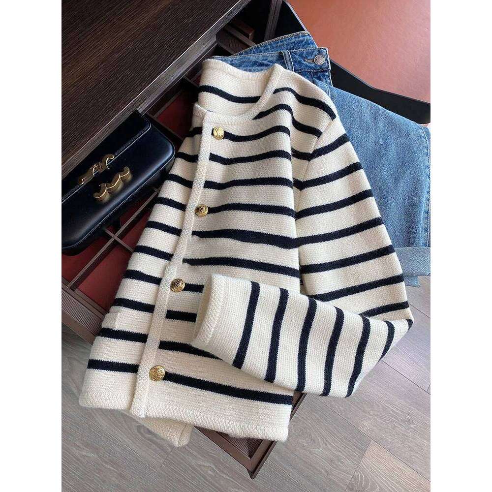 Women Spring Autumn Sweaters O-neck Stripe Knitted Cardigan Fashion Long Sleeve Casual Short Tops Korean Style New Z260314