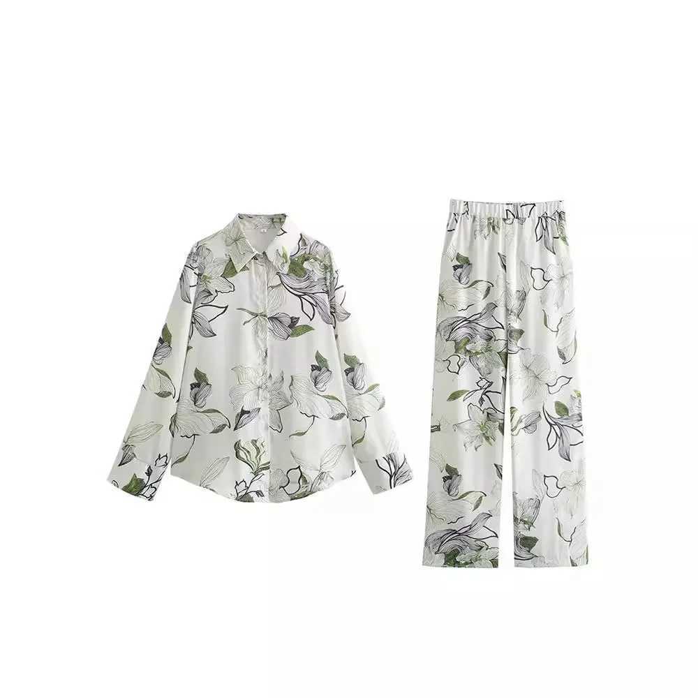 PRINTKAOIR Spring and Autumn French casual and comfortable vacation style printed loose shirt and printed pants set M260313