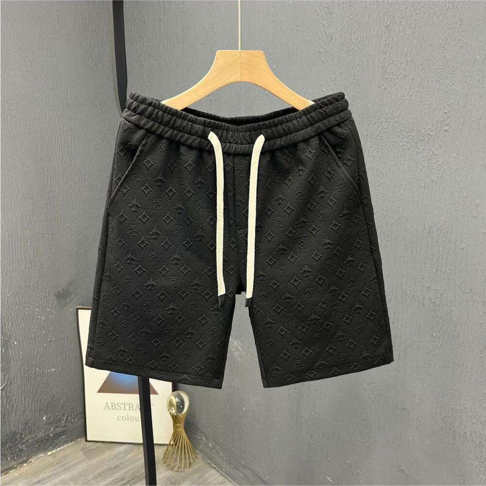 Summer Light Luxury Casual Style White Jacquard For Men, Trendy Brand Knee-Length Shorts, 2024 New Men's Beach Shorts Asia Size