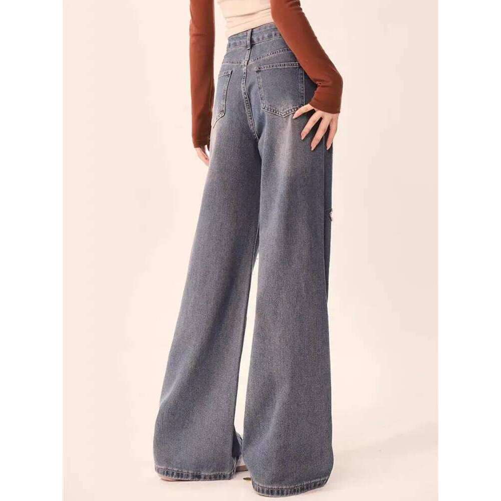 2023 Korean Y2K Fashion Star Embroidery Baggy Stacked Jeans Pants For Women Clothes High Waist Straight Vintage Lady Trousers Z260313