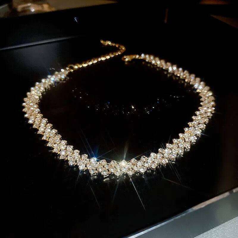 Shiny Full Rhinestone Choker Necklace for Women Personalized Geometric Crystal Necklaces Wedding Jewelry Party Gifts H260312