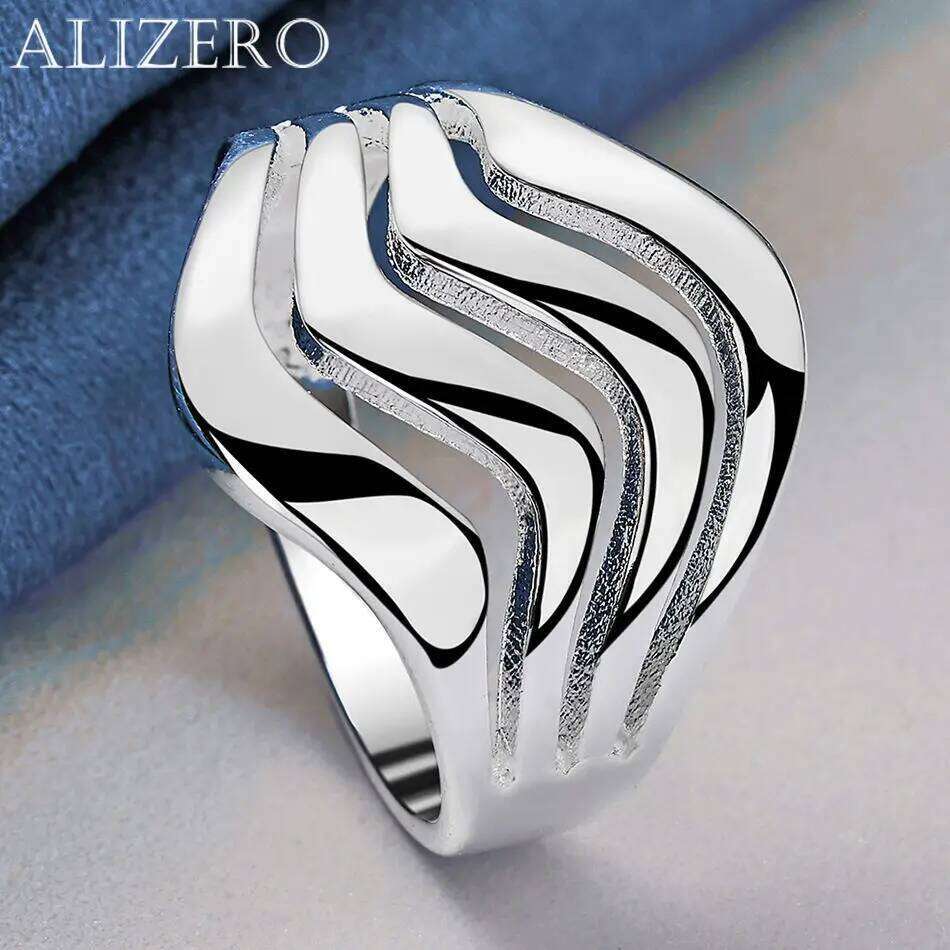 ALIZERO 925 Sterling Silver Four-Line Wave Ring For Women Men Wedding Engagement Fashion Party Charm Jewelry H260312