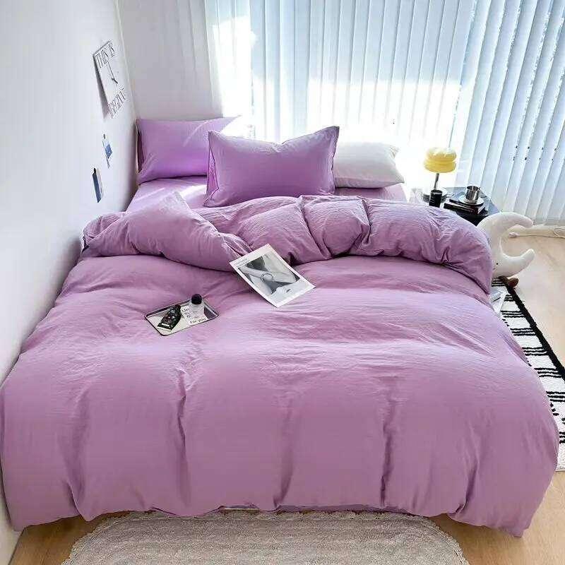 Washed Cotton Solid Color four Piece Set bed sheet 1 duvet cover 2 pillowcases H260312 - view 4