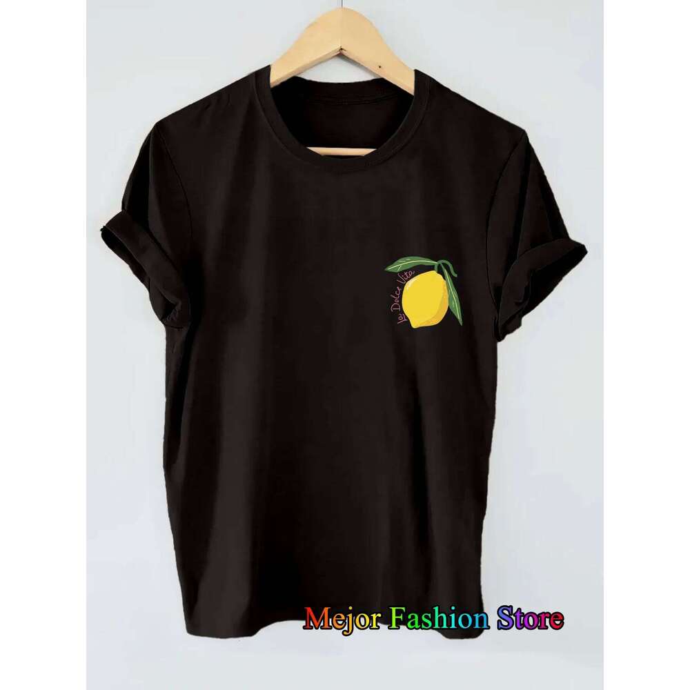 Lemon Pattern Letter Print Oversized T-shirt For Women Short Sleeve Loose Casual Tees Streetwear Vintage Cotton Harajuku Tops Z260314