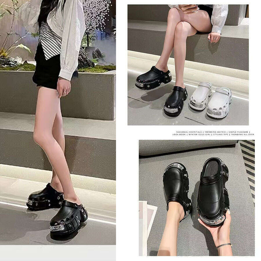 New Summer Paris Clogs for Women, Outdoor Wear, Non-Slip, Height-Increasing, Thick-Soled, Closed-Toe Sandals, Thick-Soled Couples' Shoes with a S
