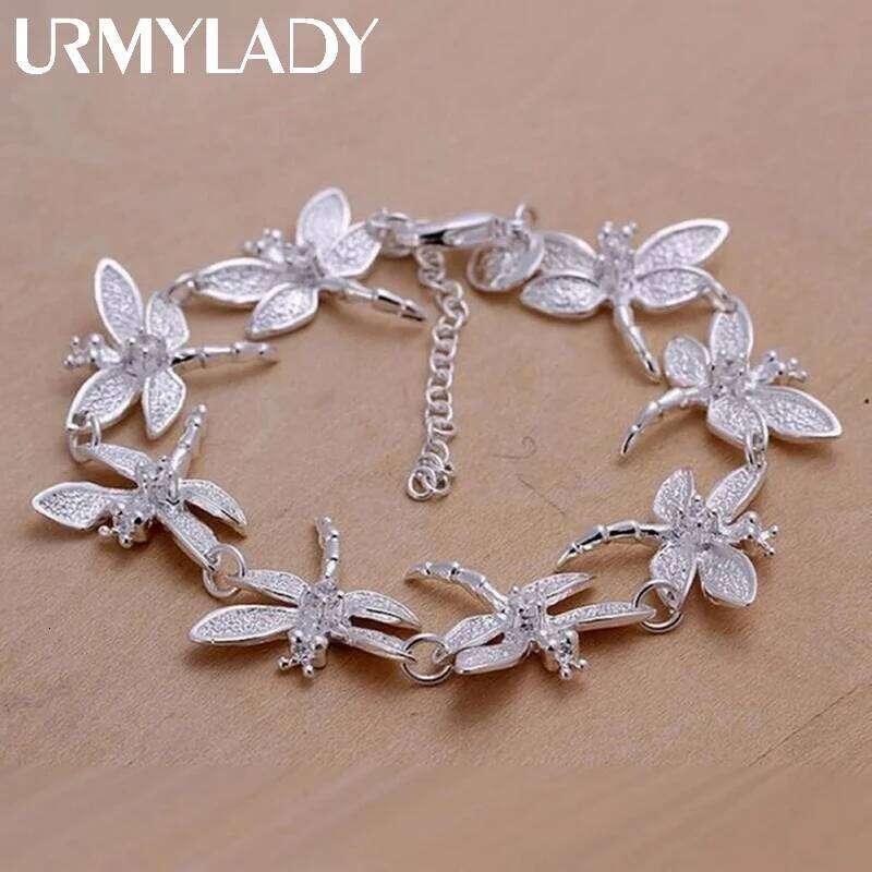 High Quality Fashion 925 Sterling Silver Bracelets Chain Jewelry Creative Inlaid Stone Dragonfly Lady for Women Party Gift 20cm Z260313