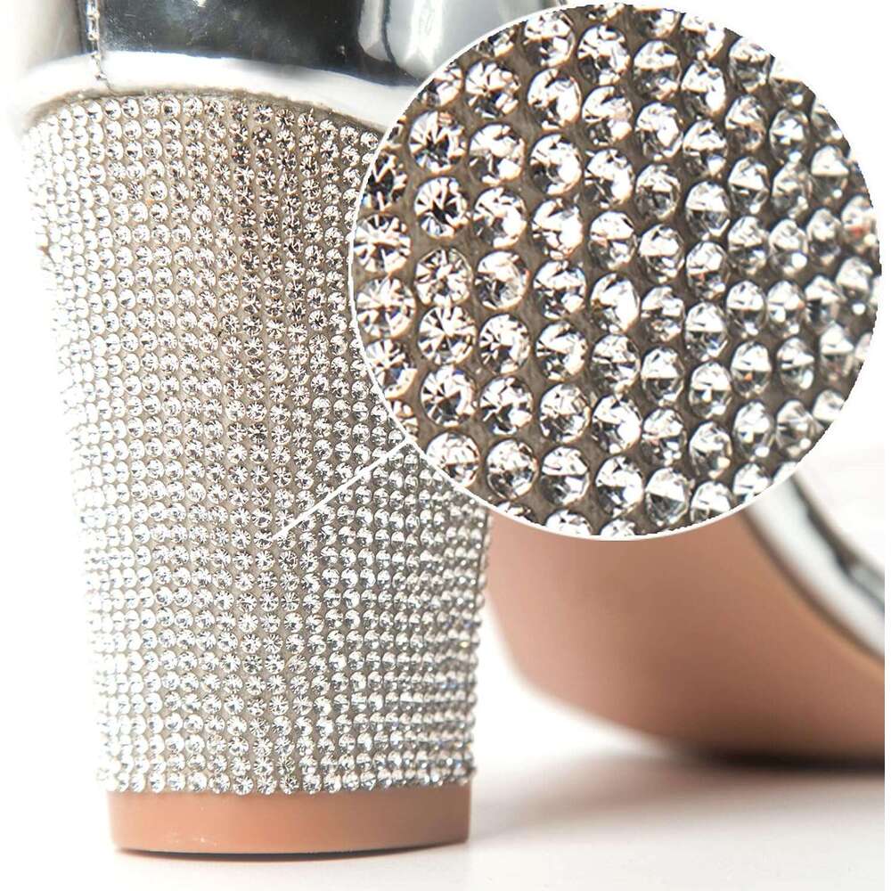 Women S Heeled Sandals With Rhinestone Clear Chunky Dress Heels Strappy Open Toe Party Wedding Shoes MOJIDASHU