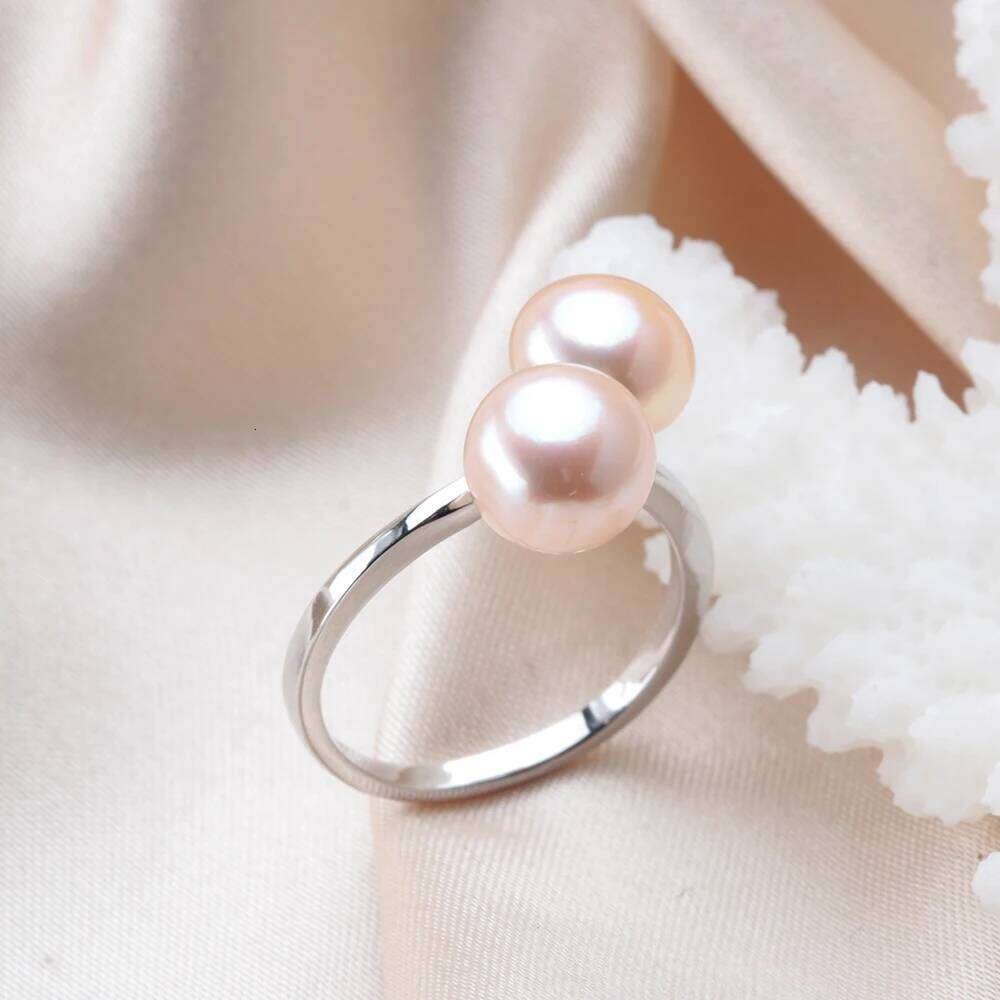 HENGSHENG Fashion Simple Double Natural Freshwater Pearls 925 Silver Open Finger Ring Fine Daily Jewelry For Women Girls 2022 H260312