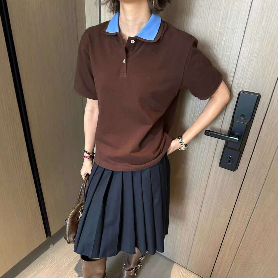 2026 Spring and Summer New Color blocked Double layered Collar Simple Solid A13 Color Loose Multi functional Women's Short sleeved T-shirt