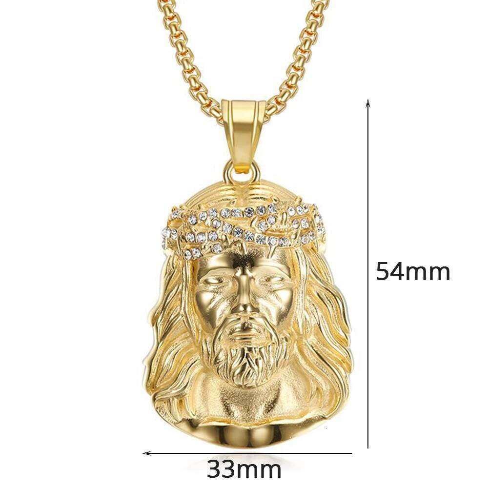 Religious Fashion Christ Jesus Head Pendant Gold Color Stainless Steel CZ Christian Necklace For Men Jewelry Male Gift 2025 H260312