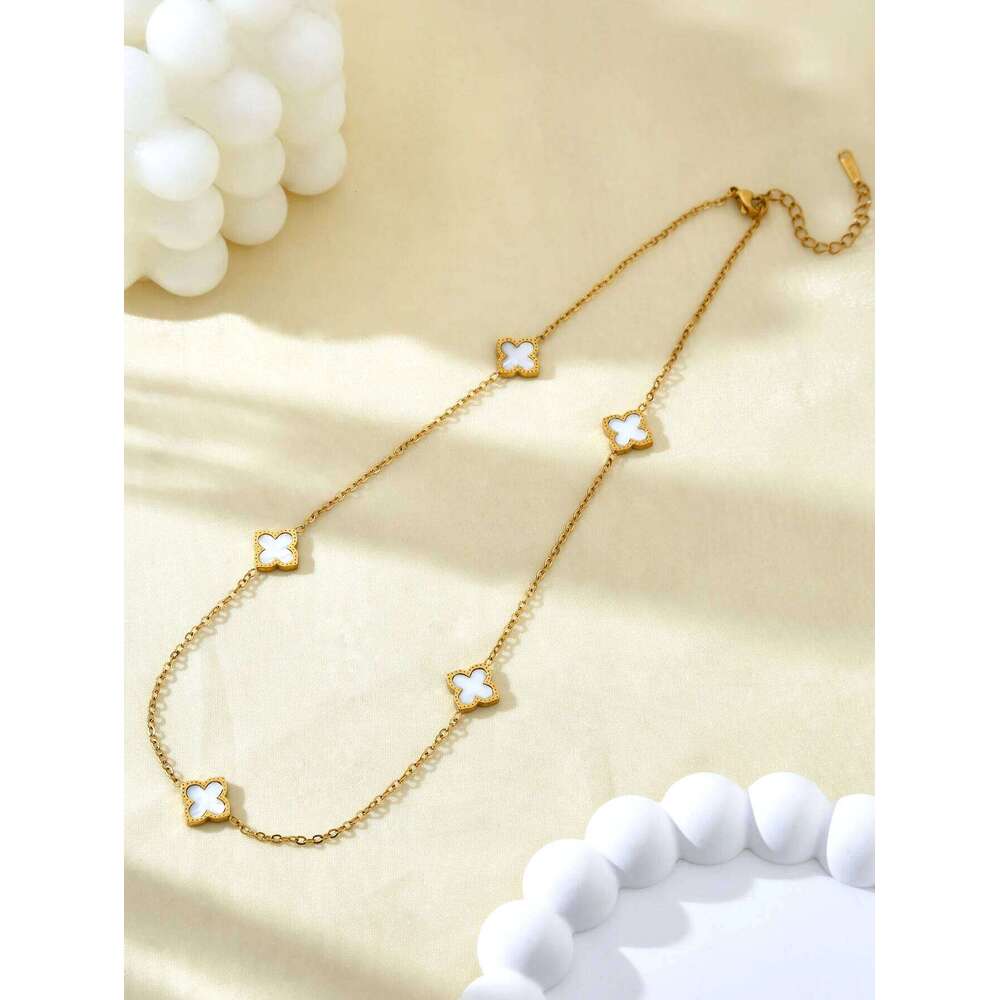 Korean Temperament Charm Stainless Steel 18K Gold-Plated White Mother-Of-Pearl Lucky Cr Necklace For Women H260312