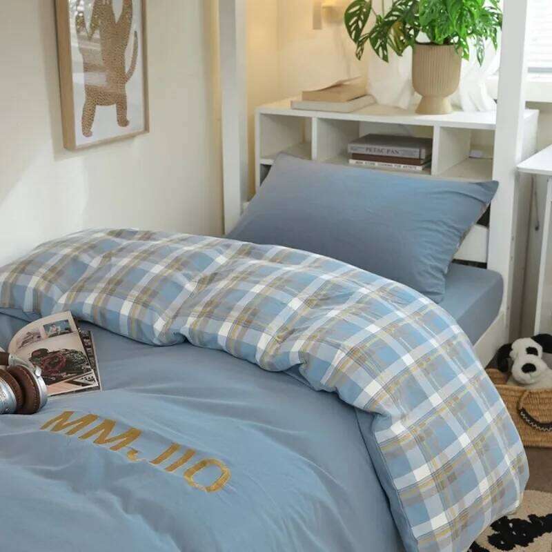 2025 new college washed cotton embroidered student bed sheet quilt cover three-piece set four-season universal H260312 - view 3