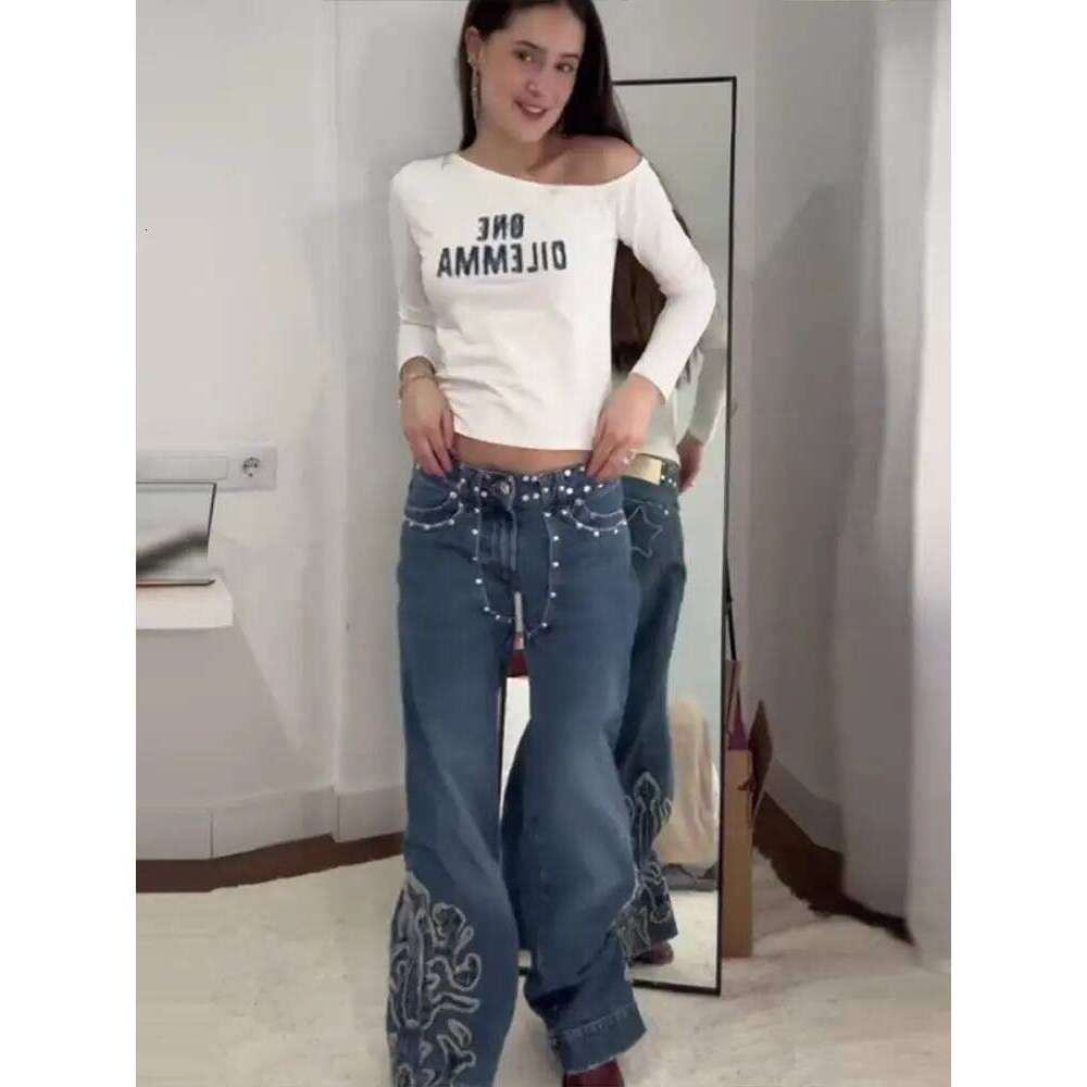 Y2k Chic Denim Pants Women Patchwork Star Metal Rivet Jeans Baggy Dragging Hip High Street Casual Daily Trousers Z260313