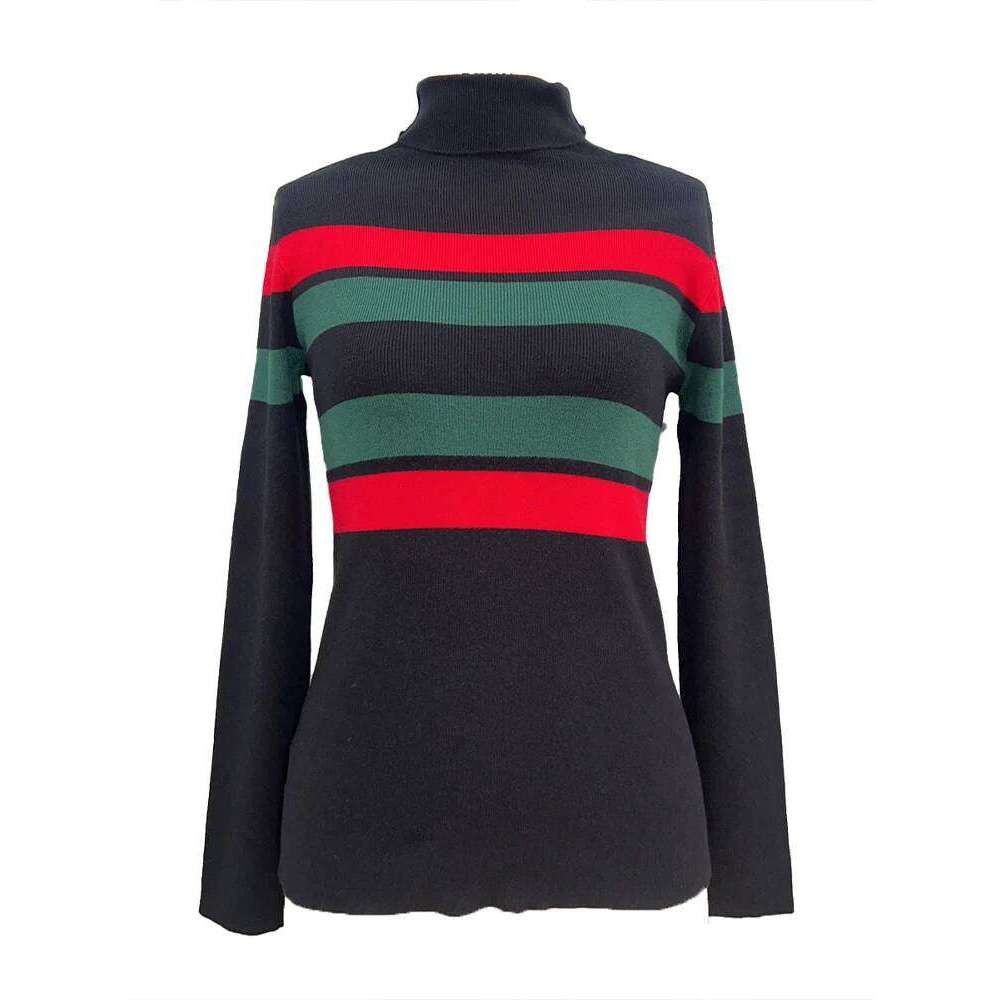 New Casual Vivid Stripes Bold Turtleneck Top Fashion Items Women Sweater Slim Autumn Winter Long Sleeve Pullover Base Layer Z260313