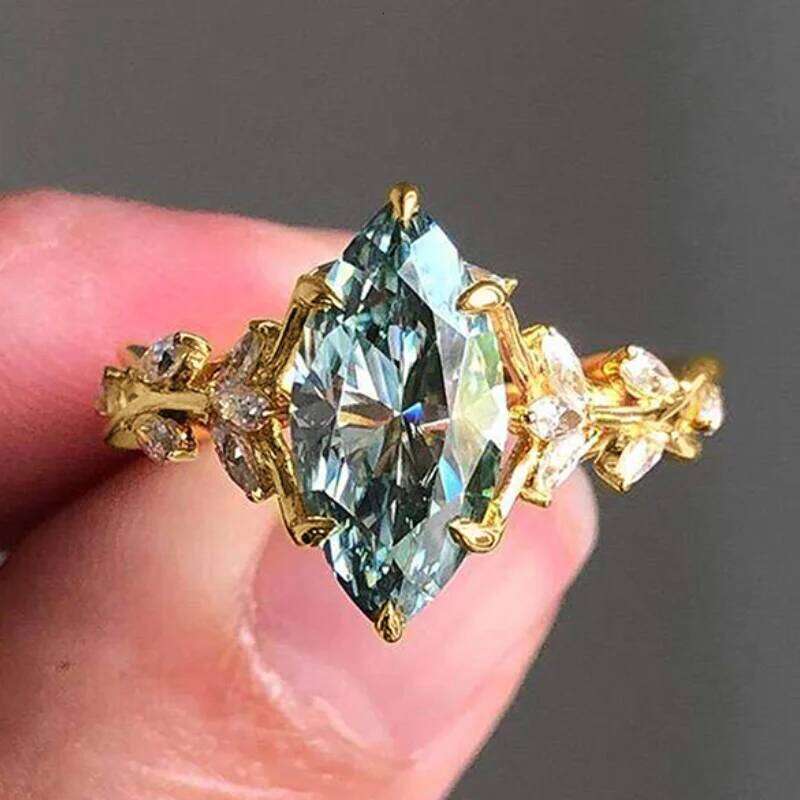 Huitan Aesthetic Marquise Cut Zirconia Ring Women Gorgeous Gold Color Finger Accessories for Engagement Party Jewelry H260312