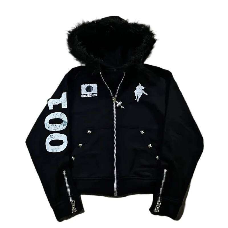 2025 American New Pattern Letter Printing Casual Zipper Sweater Female Y2K Harajuku Hip Hop Gothic Joker Loose Sports Hoodies Z260314