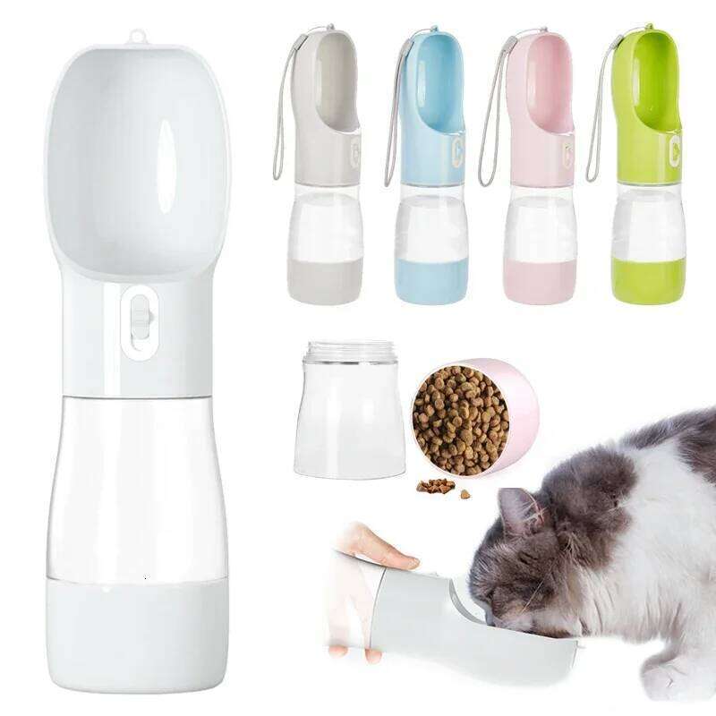 Portable Dog Cat Bottle Food Container 2 in 1 Pet Water Feeder for Small Medium Dogs Outdoor Walking Puppy Drinking Bowls 26W0313