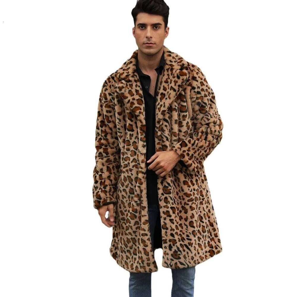 Men Faux Coat Winter Thick Leopard Long Sleeve Warm Coats Shaggy Outerwear Luxury Fur Jacket Bontjas Jackets Mens Z260313