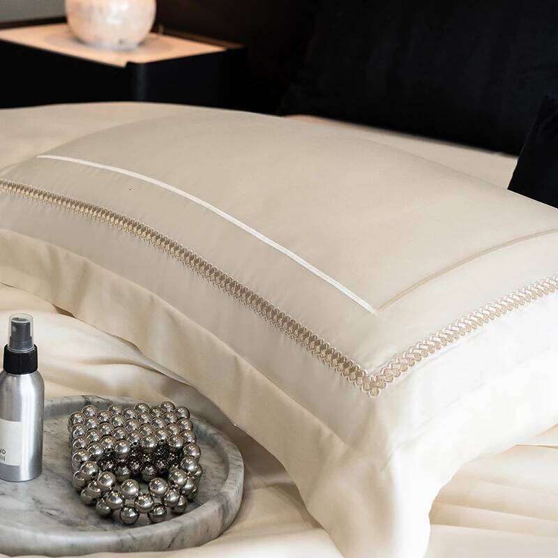1000TC Egyptian Cotton Light Champagne Embroidery Bedding Duvet Cover Set Bed Sheet/Fitted Sheet Pillowcases 4Pcs H260312 - view 6