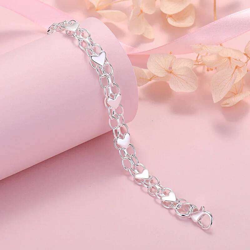 New luxury 925 Sterling Silver classic heart bracelets for women lady fashion jewelry wedding party birthday gifts Z260313