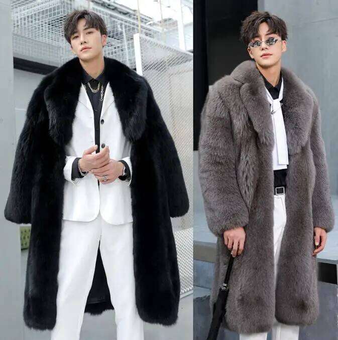 Men Faux Winter Thicken Fluffy Sleeve Warm Outerwear Luxury Fur Jackets Long Windbreaker Coat Z260313