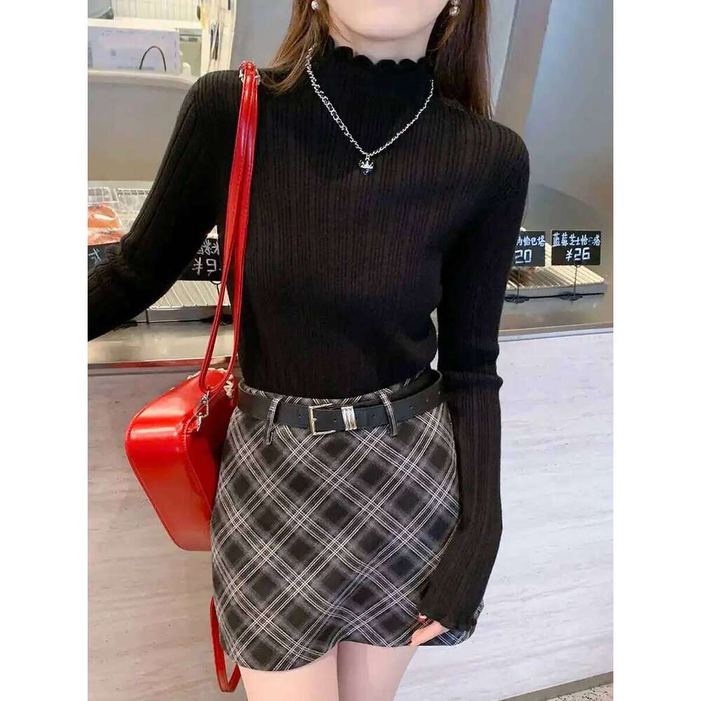 Autumn Winter Turtleneck Knitted Pullovers 2025 Women Long Sleeve Soft Tops Casual Versatile Ruched Sweater Slim Base Layer Top Z260313