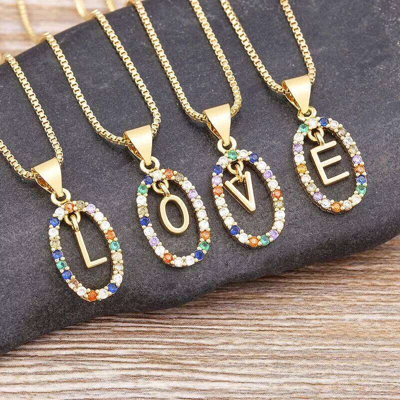 26 English Letters Pendant Necklace Zircon Fashion A - Z Initial M S C K Trendy Alphabet Long Chain For Women My Name Jewelry H260312