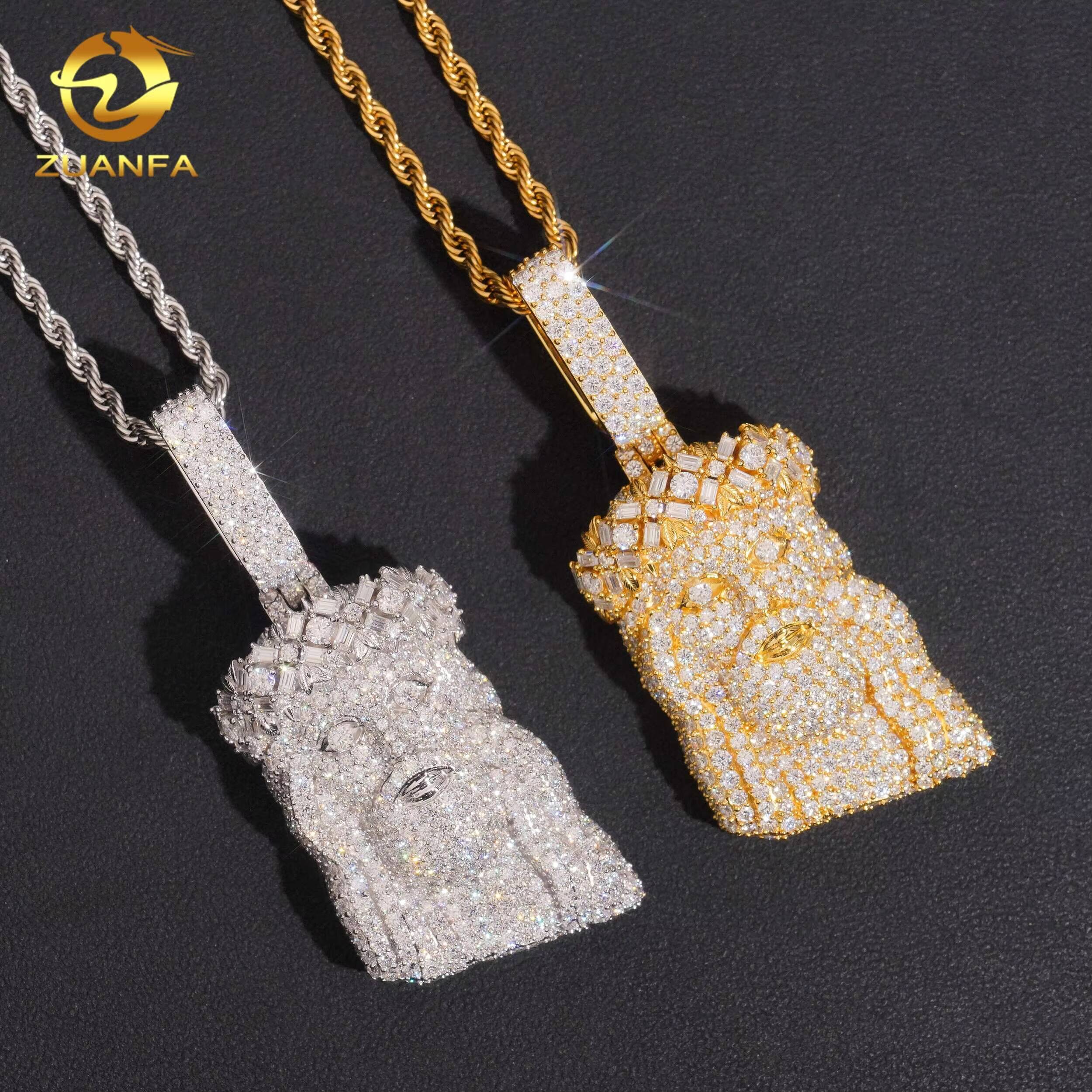 NEW USA Local Stock Hip Hop Jewelry Jesus Head Pendant Iced Out Pendant 925 Sterling Silver Moissanite Pendant Charm
