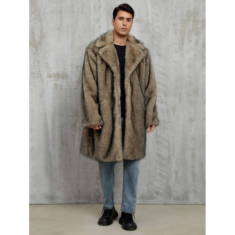 Autumn Winter Large Lapel Long Faux Fur Jacket Men's Overcoat Men Clothing Coat With Pockets Z260313