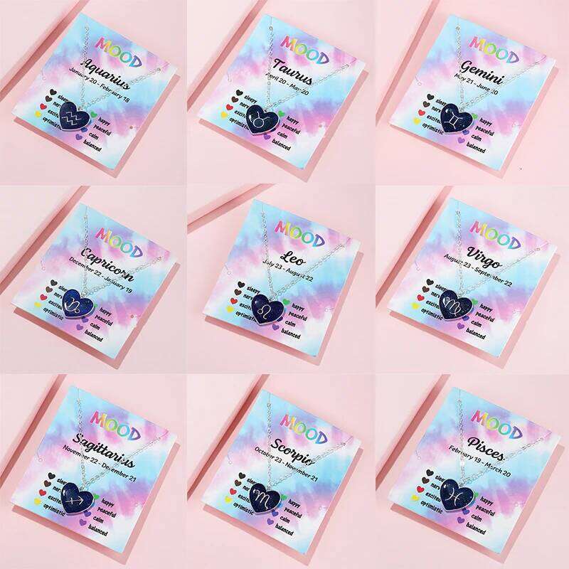 Mood Color Changing 12 Constellations Heart Pendant Thermochromic Necklace Temperature Sensitive Necklaces for Girls H260312