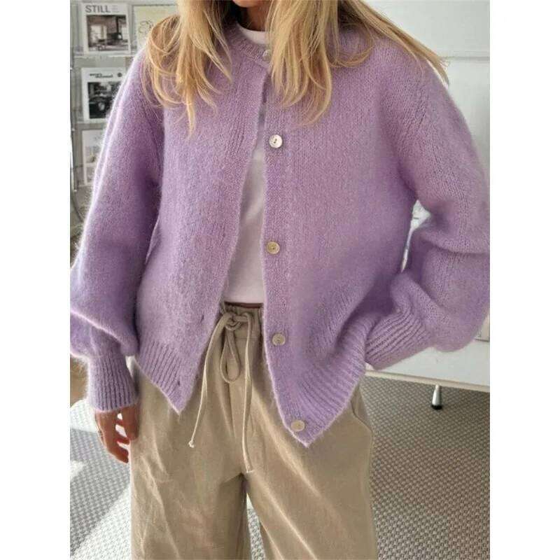 Autumn Leisure O-neck Outerwear Solid Color Cardigan Fashion Long Sleeve Women's Sweater Soft Knit Tops Z260313
