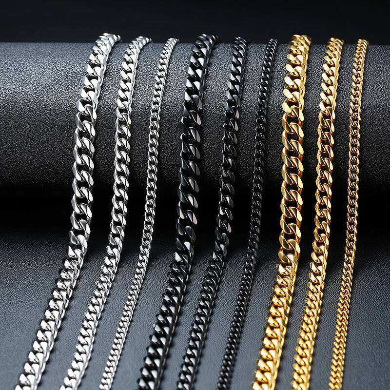 Vnox Cuban Necklace for Men Women,Basic Punk Stainless Steel Curb Link Chain Chokers,Vintage Gold Color Solid Metal Collar H260312