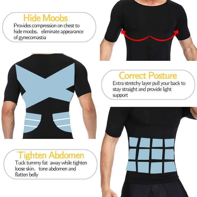 1/2 PCS Men Body Shaper T-Shirt Slimming Shapewear Corrective Posture Belly Control Compression Man Modeling Underwear Corset 26Y0313