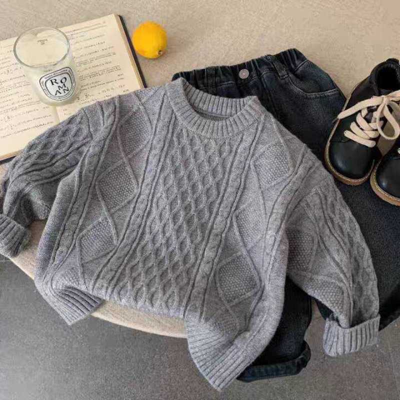 Pullover Children's Sweater for Boys and Girls Casual Thick Knitwear New Winter Style Baby Solid Color Textured Base Shirt Warm