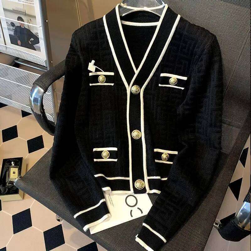 Spring Autumn New V-neck Long Sleeve Fashion Sweater Women High Street Casual Button Patchwork Cardigan Elegant Vintage Tops Z260313