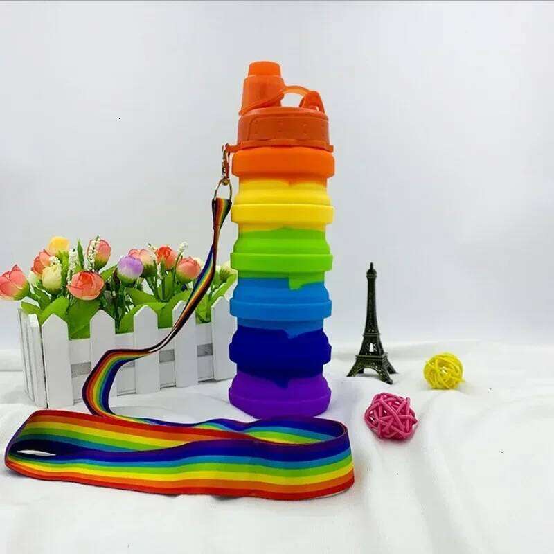 Portable Water Bottle, Large Capacity, Outdoor, Cycling Sports, 500ml, Folding, Silicone, Creative Z260314