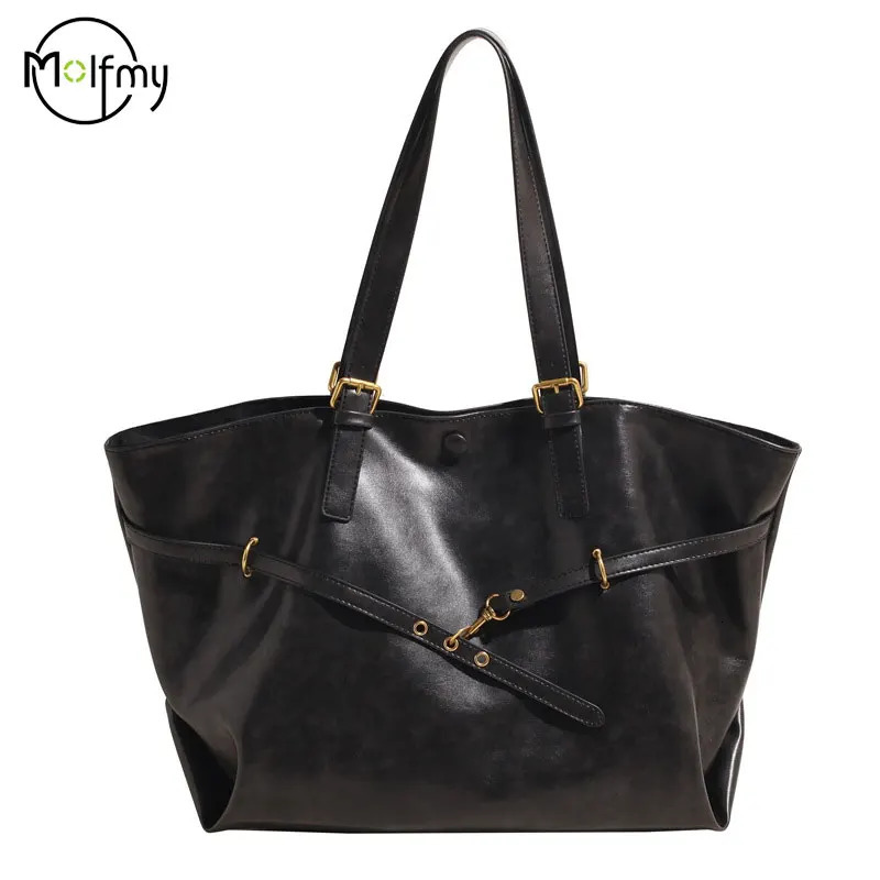 Tote Bag Retro PU Leather Shoulder Handbag for Women Winter Trend Y2K Fashion Handbags Females Travel Tote Bags 260303