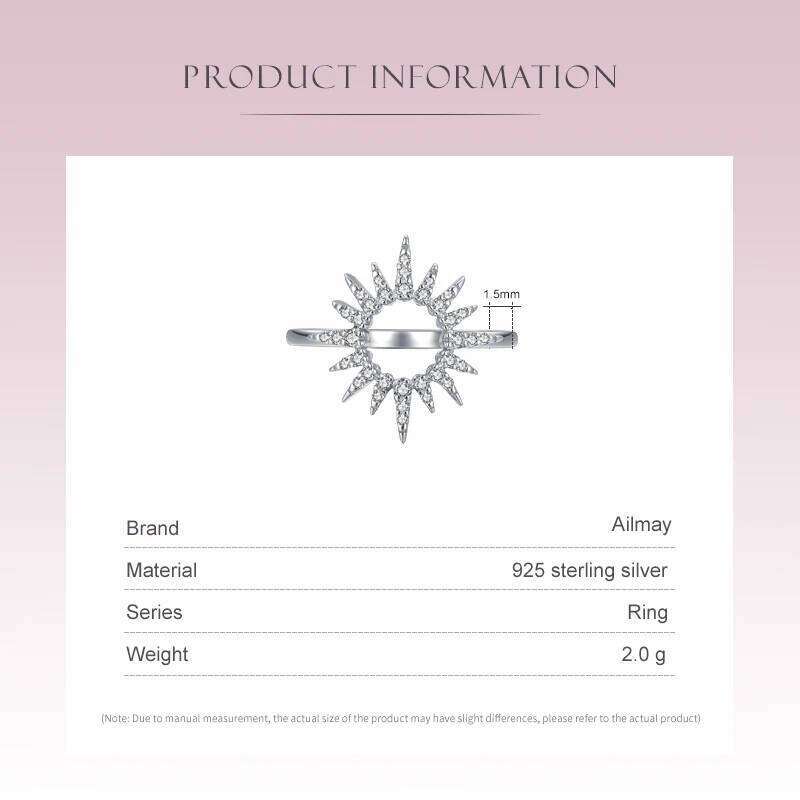 Ailmay Fashion Fine Sun Flower Sparkling Clear Zircon Finger Ring For Women 925 Sterling Silver Romantic Wedding Jewelry Gift H260312