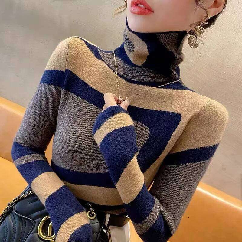 Women Clothing Fashion All-match Slim Knit Pullovers Autumn Winter Elegant Chic Geometric Patchwork Sweaters Office Lady Y2k Top Z260313