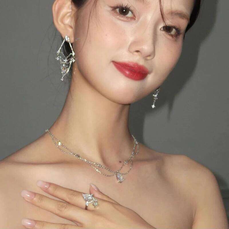 Sterling Silver Double-Deck Water Droplet Shape Women Choker AAA Zircon Chain Necklace Fine Jewelry Wedding Party Gift H260312