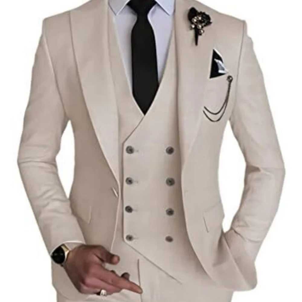 Mens 3 Piece Slim Fit Wedding Tuxedo Suits Peak Lapel Formal Party Groomsmen Suit Set with Blazer Vest Pants M260313