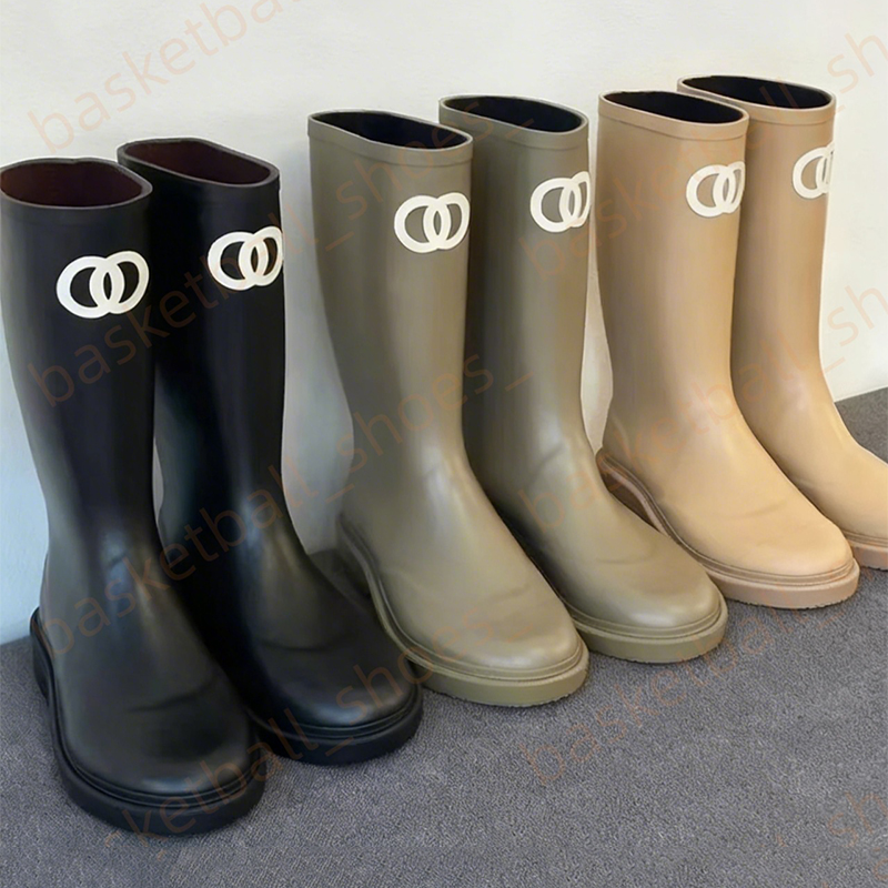 newest women designer rubber rain boots block heel waterproof anti slip high tube woman shoes