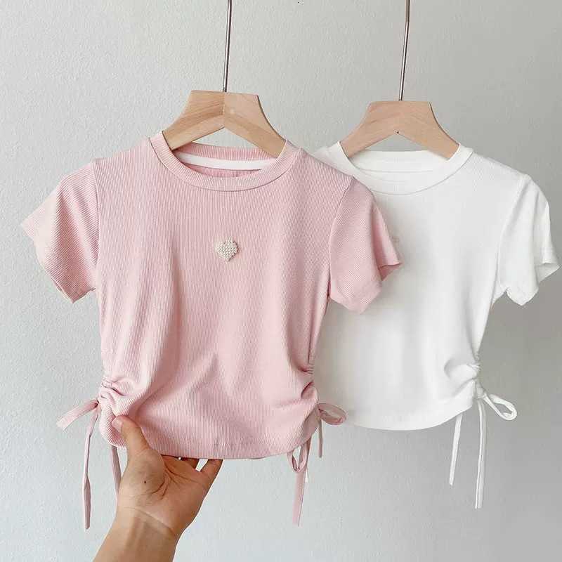 Women's Knits & Tees Girls' Short-Sleeve T-Shirt Thin Fashionable Korean Style Baby Lady's Children's Clothing Heart-Shaped Drawst