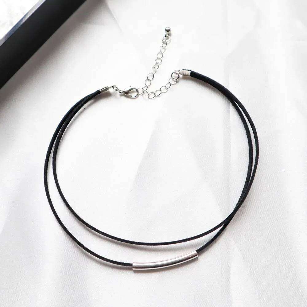 Women Vintage Choker Double-Layer Metal Tube Velvet Necklace for Girls Summer Boho Clavicle Chain Goth Neck Jewelry Accessories H260312
