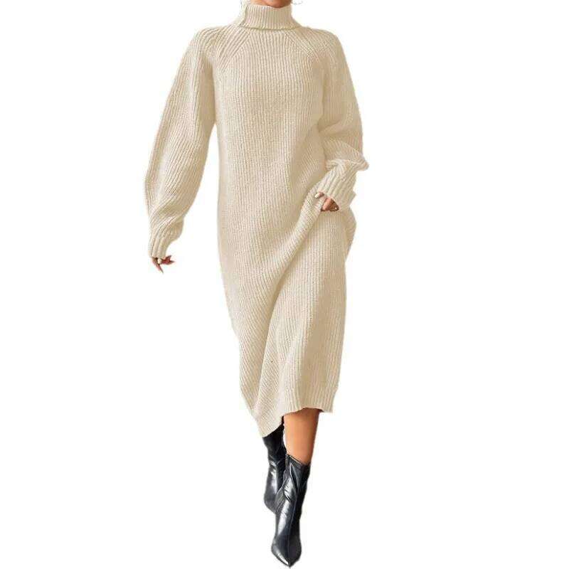 Knit Dresses Women Turtleneck Straight Long Dress Solid Full Sleeve Thick Casual Vestidos Basis Lady Autumn Winter 2025 Z260314