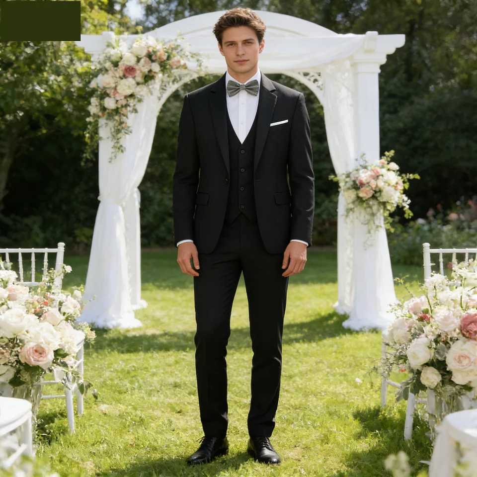 Mens Elegant Solid Color Blazer Vest Pants Set Casual Outdoor English Style Wedding Performance Singer Outfit M260313