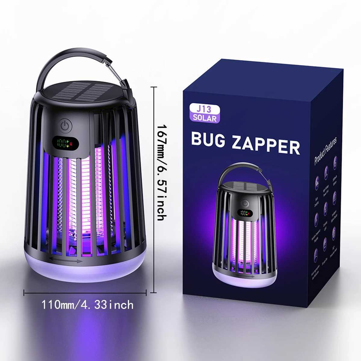 Solar Electric Mosquito Killer 2-in-1 Mosquito Killer Lamp Indoor 2000V Outdoor Solar Powered with Rechargeable Insect Fly Trap H260313