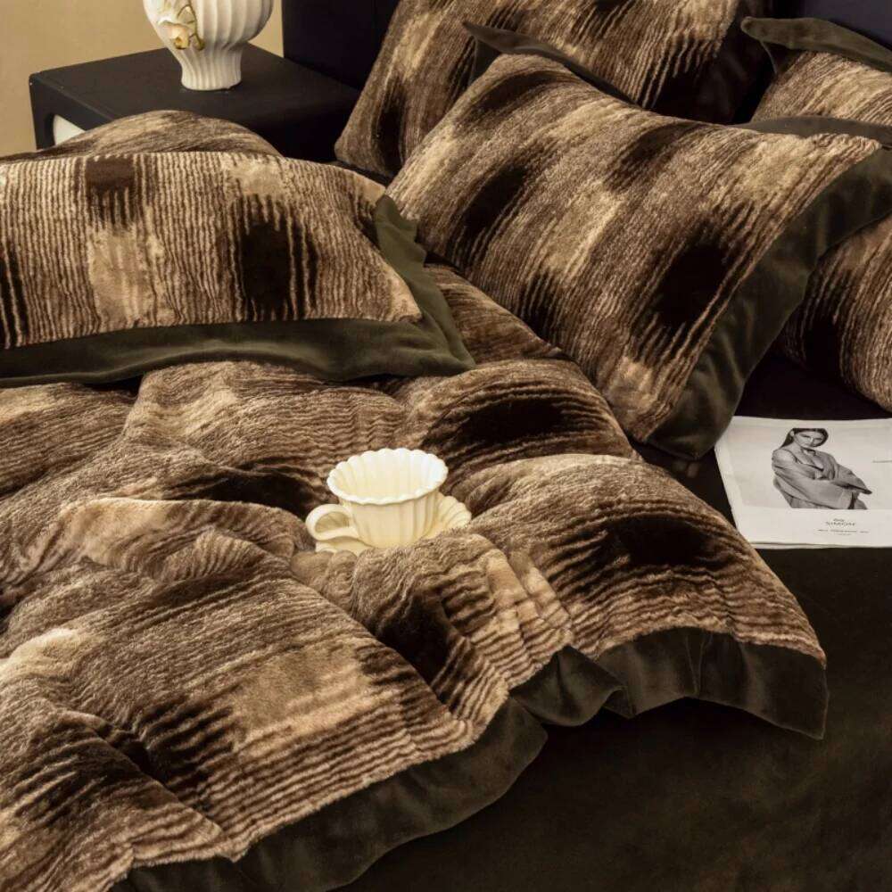 Thicken Coral Fleece Bedding Autumn Winter Warm Leopard Print Rabbit Plush Duvet Cover Bed Sheet Pillowcases Four-Piece Set H260312 - view 6