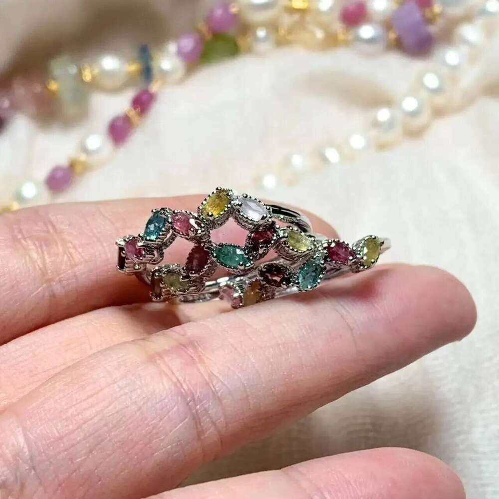 Vintage Natural Tourmaline Ring For Women Stainless Steel Simple Fine Jewelry Stone Gemstone Classic Style H260312